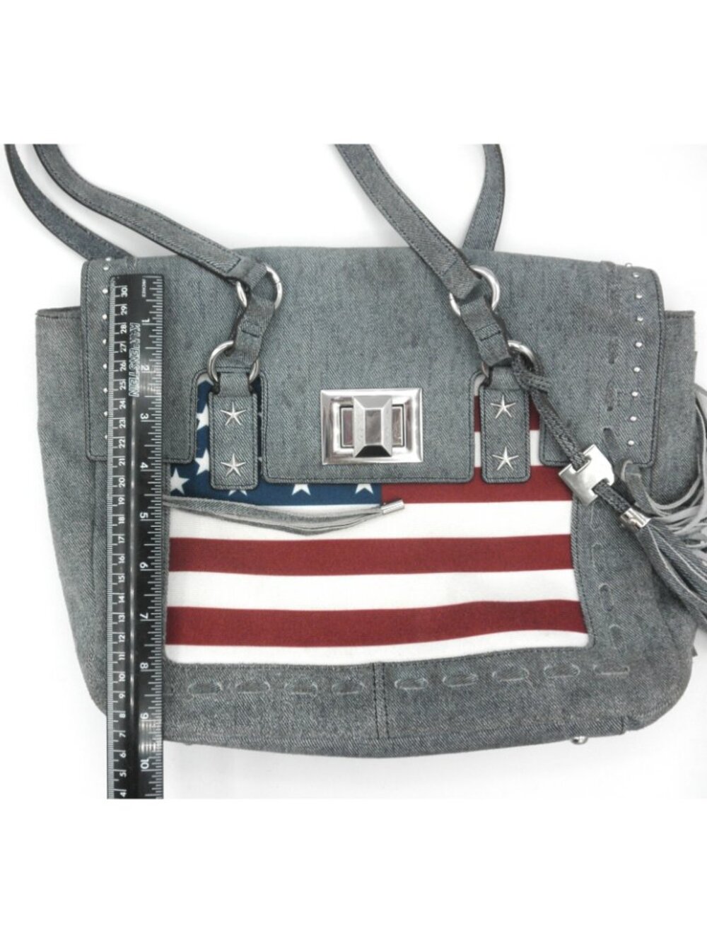 Aimee Kestenberg Hope for Warriors U.S.A. Flag Denim Shoulder Bag NEEDS WASHING! - Picture 3 of 16
